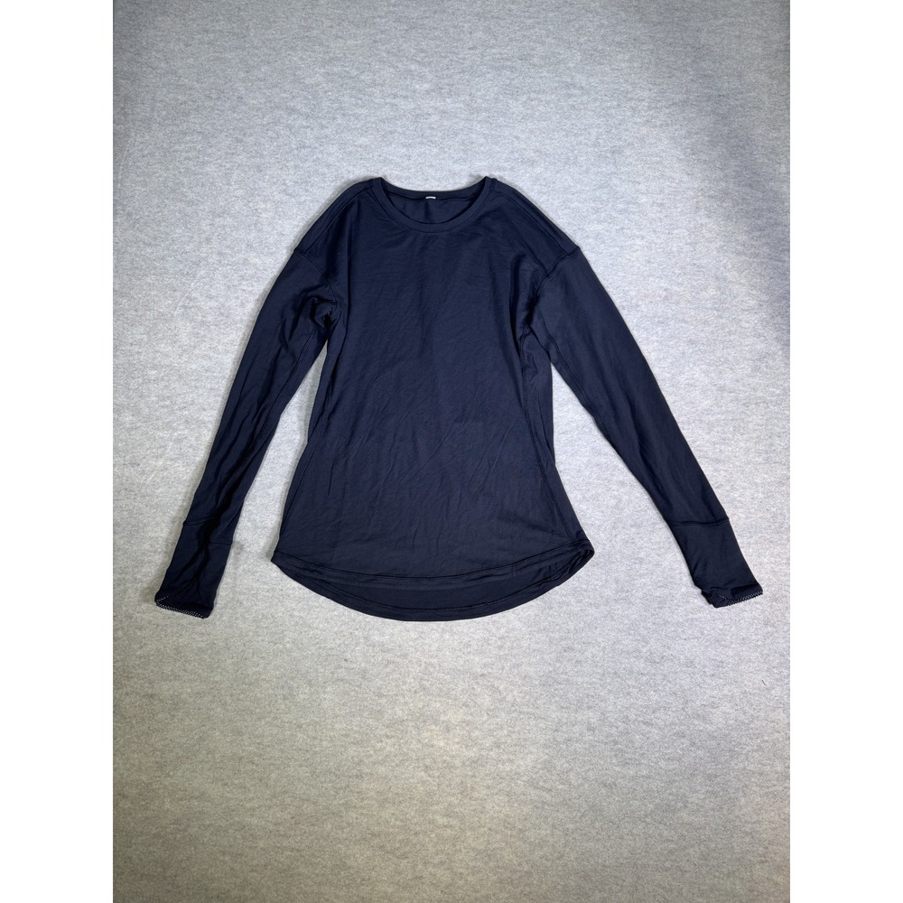Lululemon Outrun Shirt Womens Black Stretch Pleat Sweat Wicking Thumbhole Sleeve